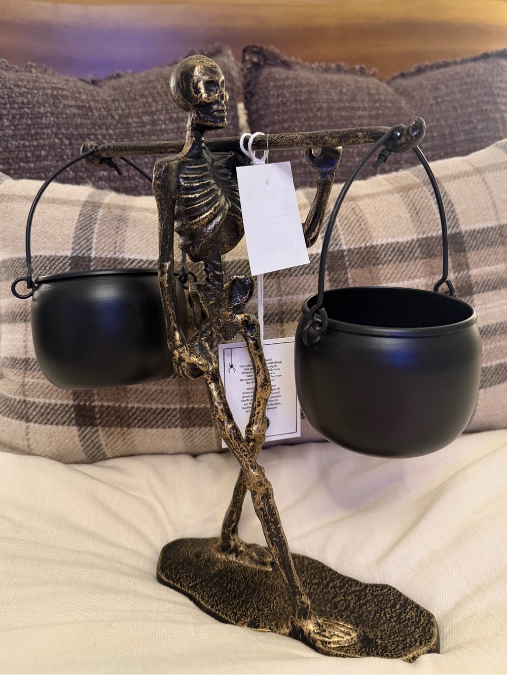 Martha Stewart Skeletons Double Cauldron Candy Decorative Stand - Black and Gold